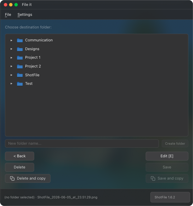 ShotFile file-it window