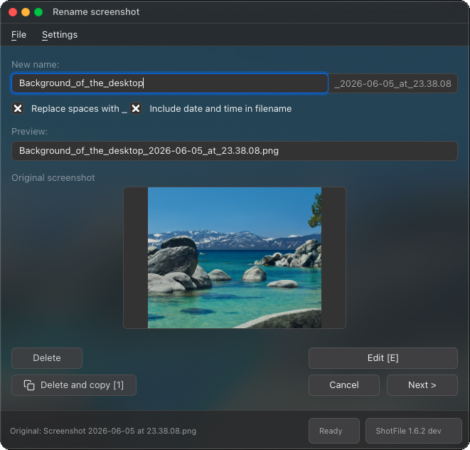 ShotFile rename window